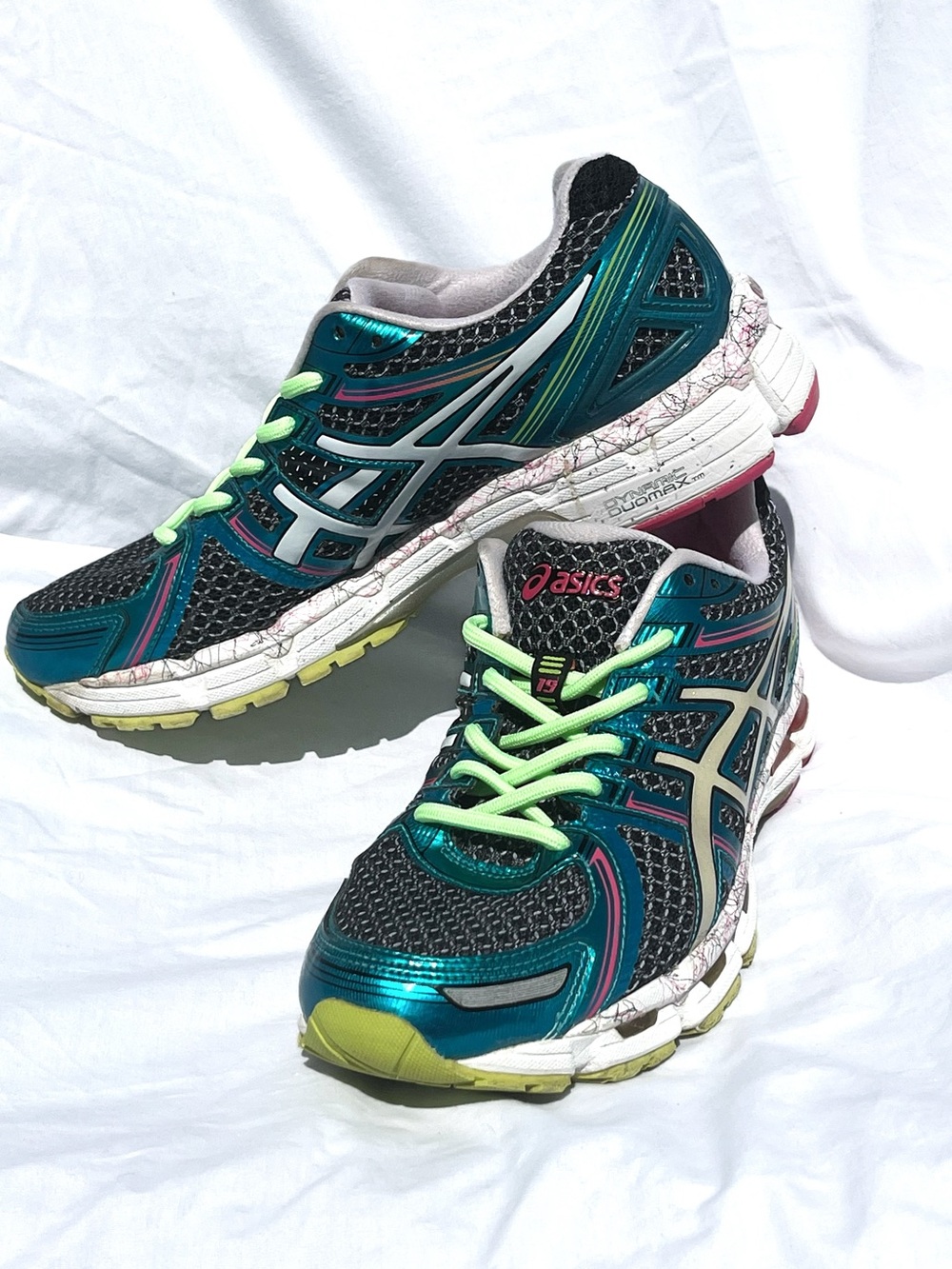 ASICS GEL-Kayano 19 Metallic Teal/Pink Running Shoes Sneakers w/ Custom Laces